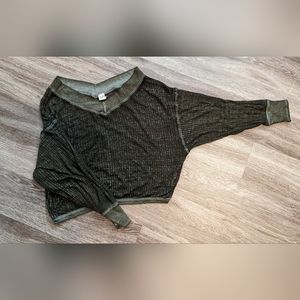 Free People We The Free Lightweight South Side Waffle Knit Top in Green